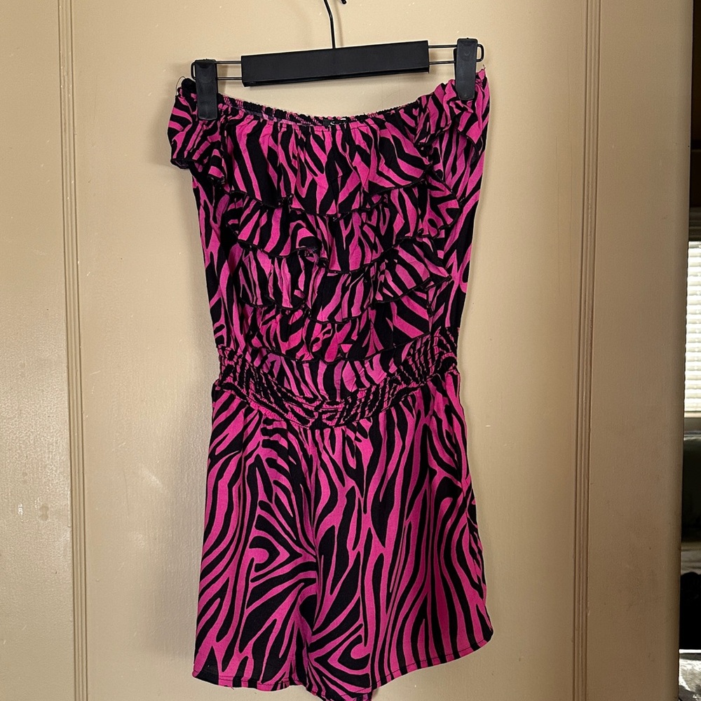 Pink and Black Zebra Print Romper